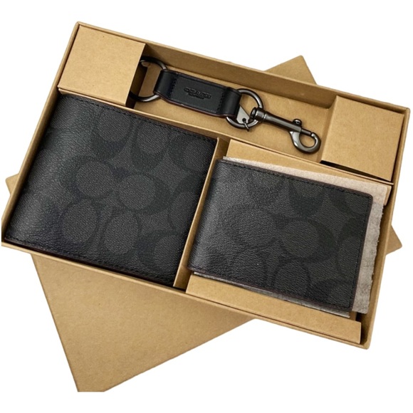 Coach Boxed 3 In 1 Men’s Wallet Gift Set In Signature Canvas - Picture 2 of 5